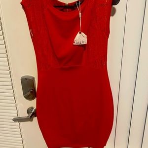 Red lace detail dress